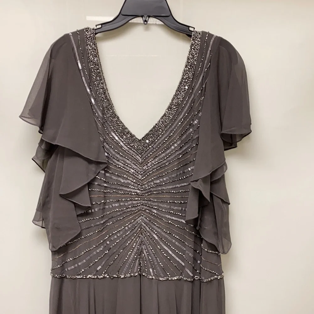 JKARA flutter sleeves fit and flare beaded bodice long gown - Picture 4 of 7